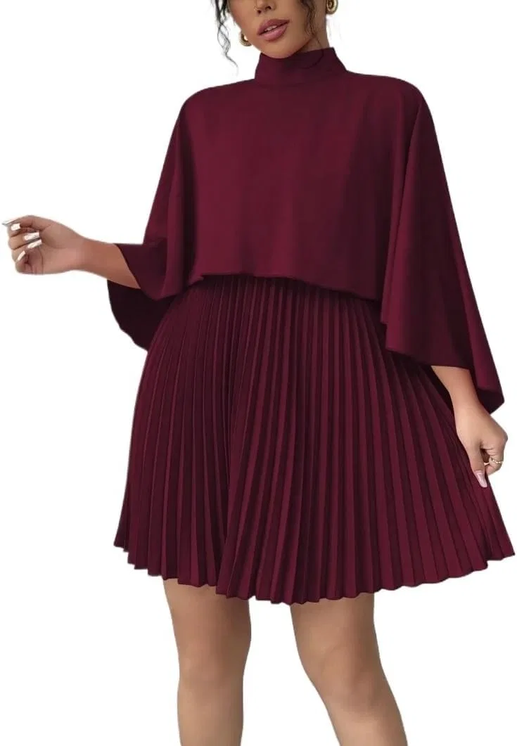 Женское мини-платье А-силуэта с воротником-стойкой Generic, Burgundy