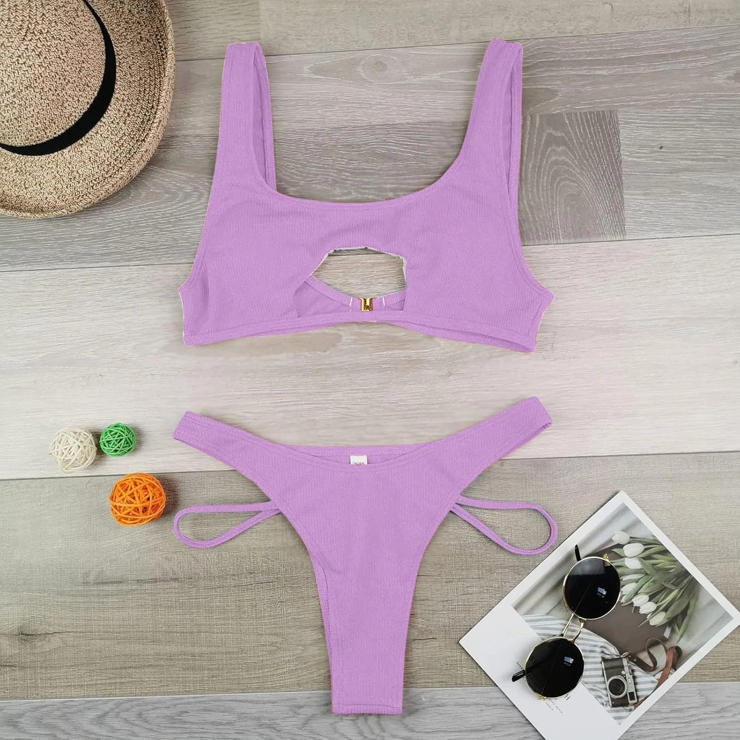 Женский бандо бикини-комплект с эффектом пуш-ап, Purple — фото 2