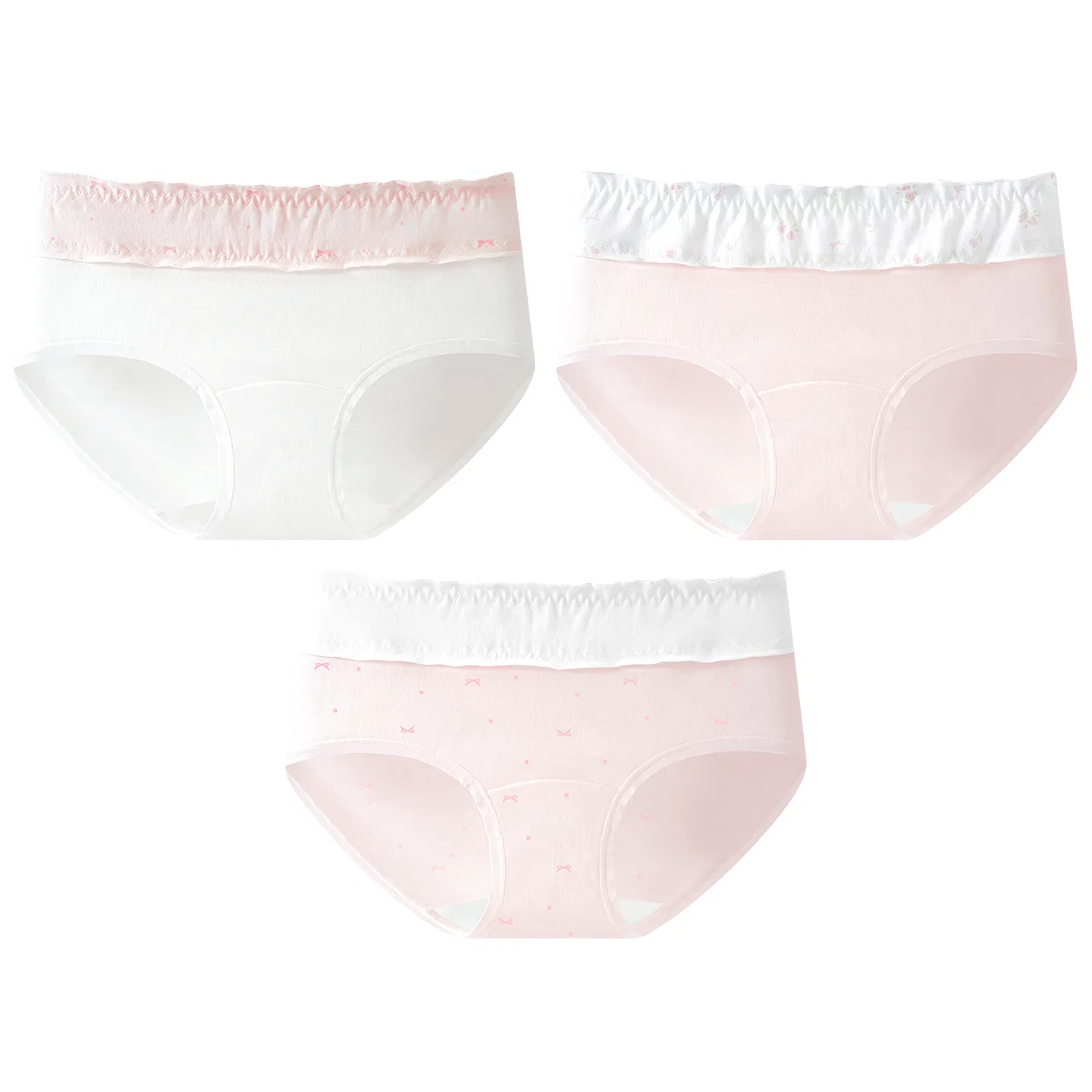 Детские трусы для девочек хлопковые с принтом Fresh Floral Print Red bean, Clear Pink Butterfly + Clear Pink + White