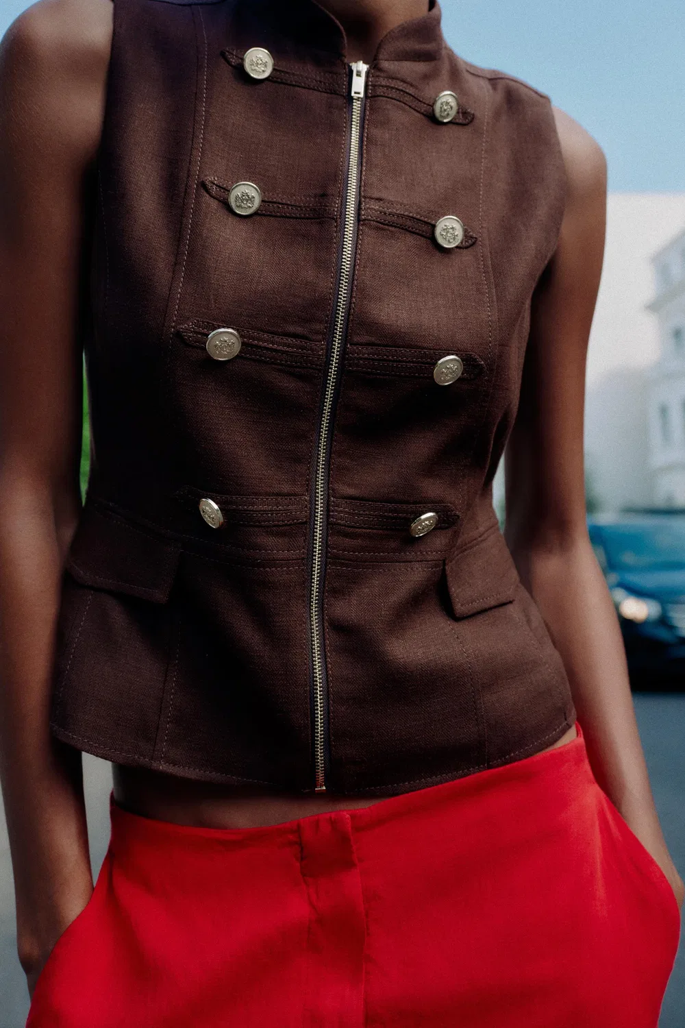 Жилет на молнии ZARA, Brown — фото 3