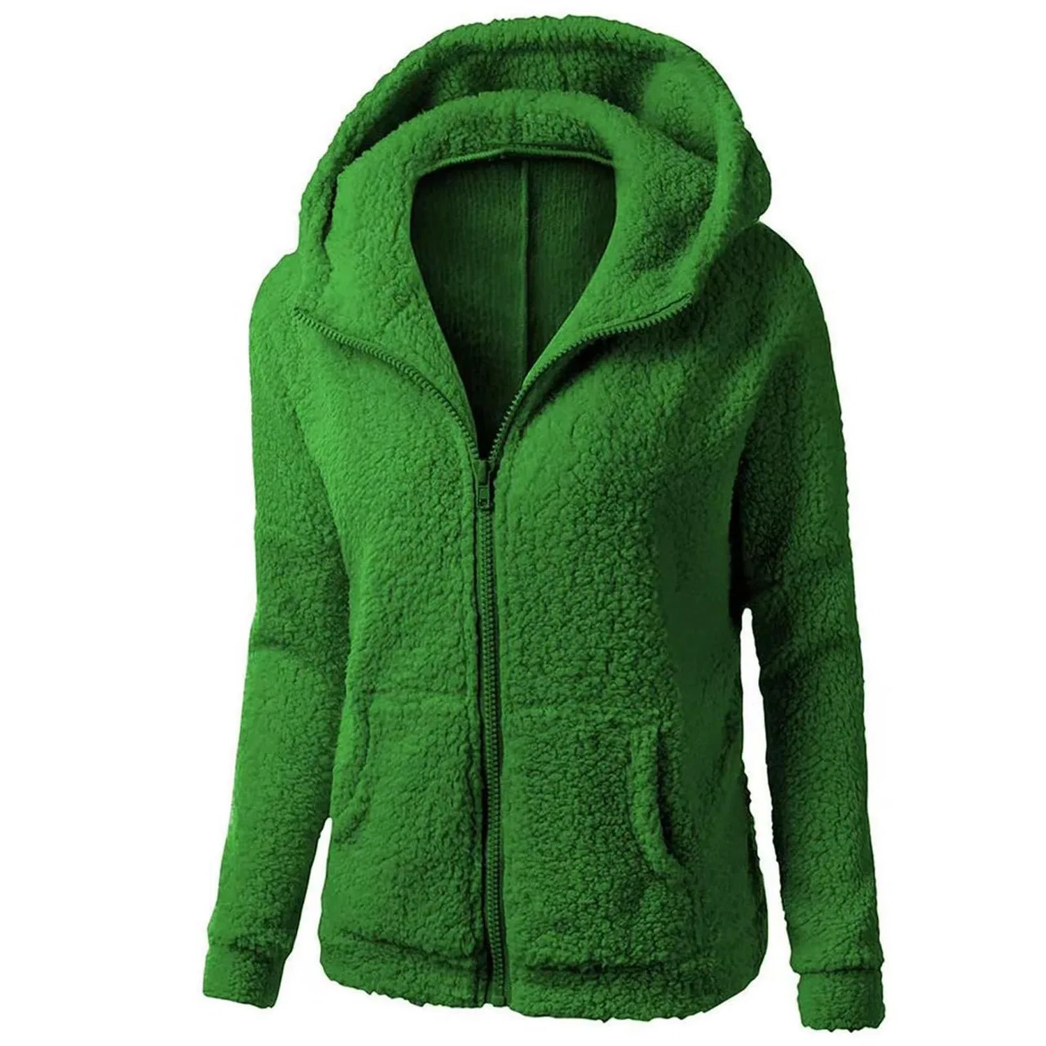 Женское пальто с капюшоном и молнией из полиэстера, Verde