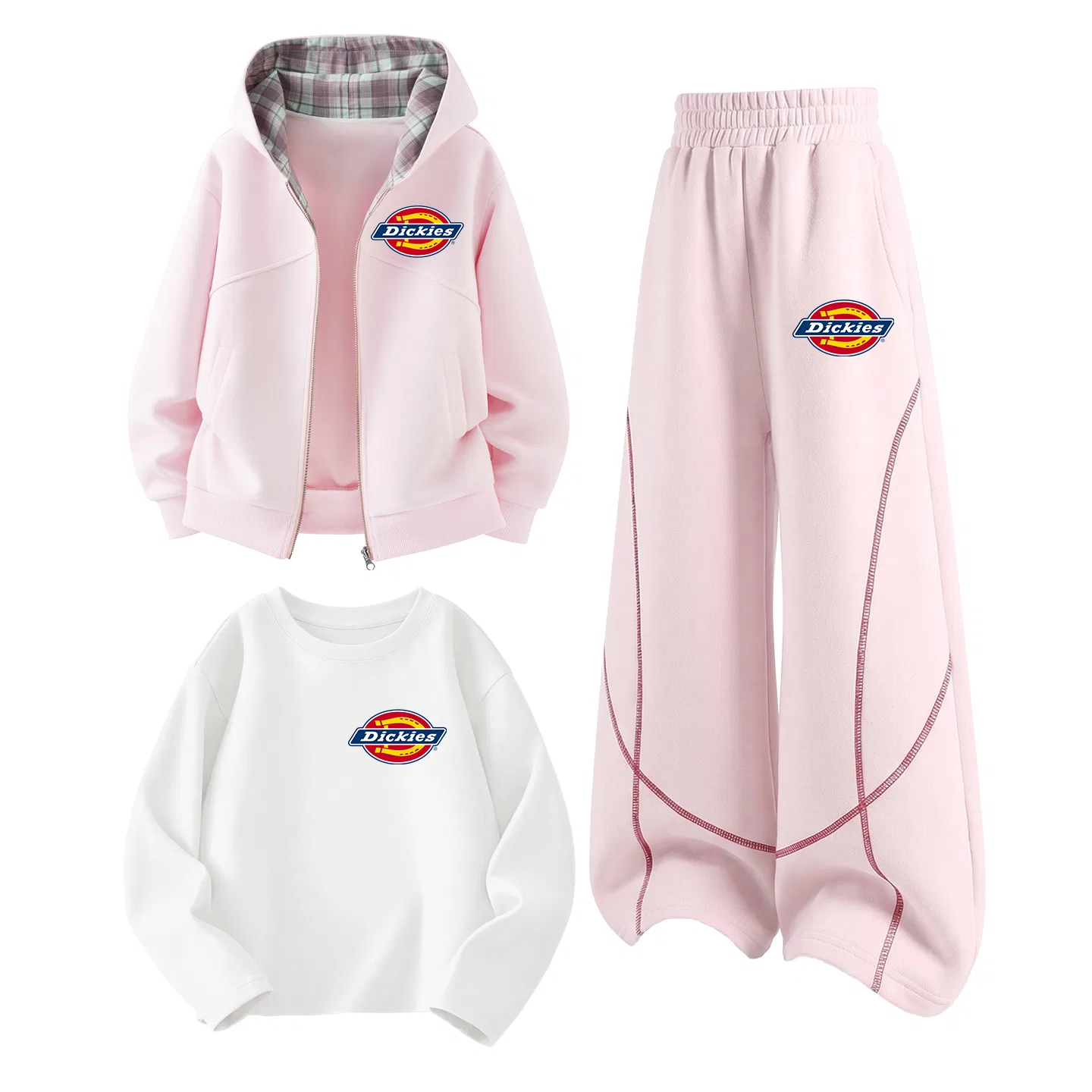 Детский спортивный комплект из 3 предметов с круглым вырезом Dickies, Cherry Blossom Pink/White