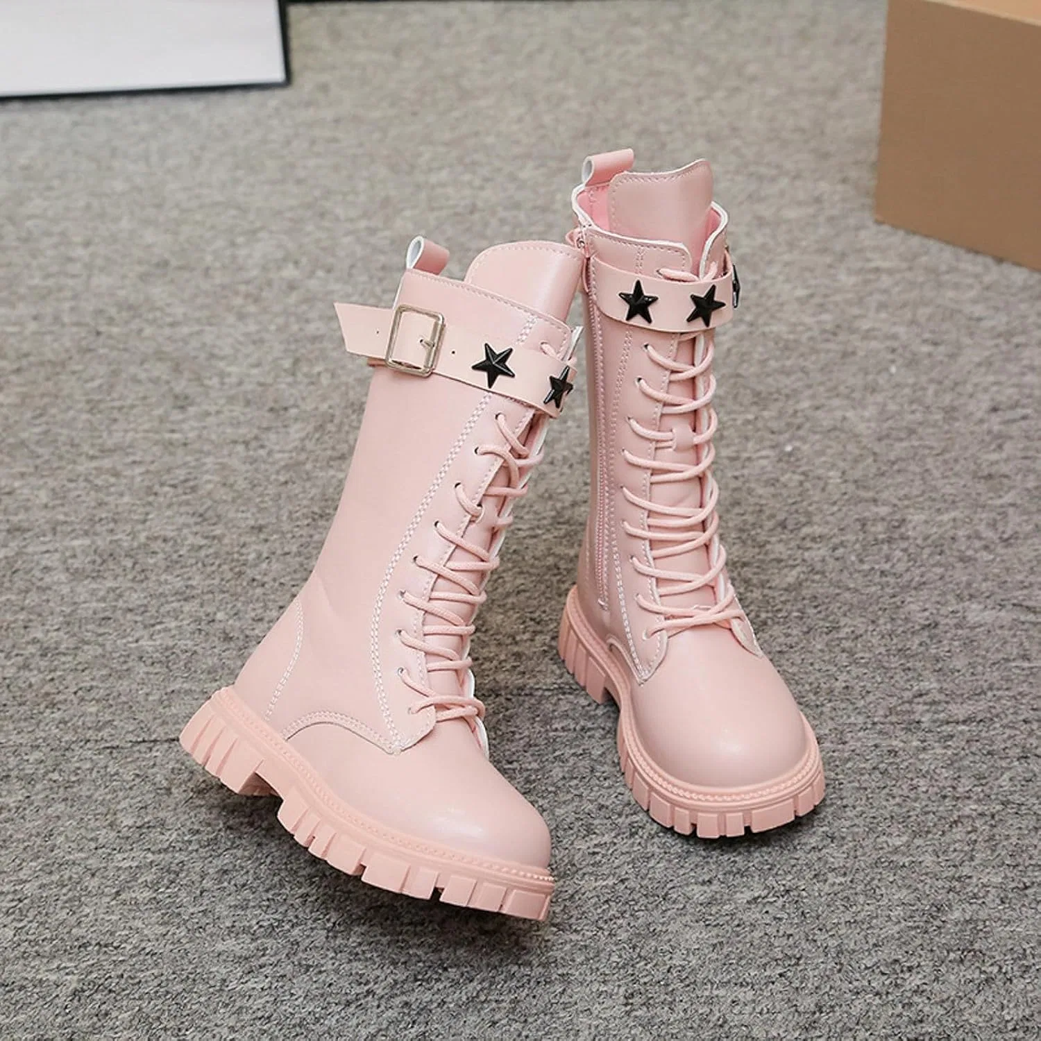 Детские ботинки для девочек с принтом, модель Girls Lace Up Riding Boots, Red — фото 4
