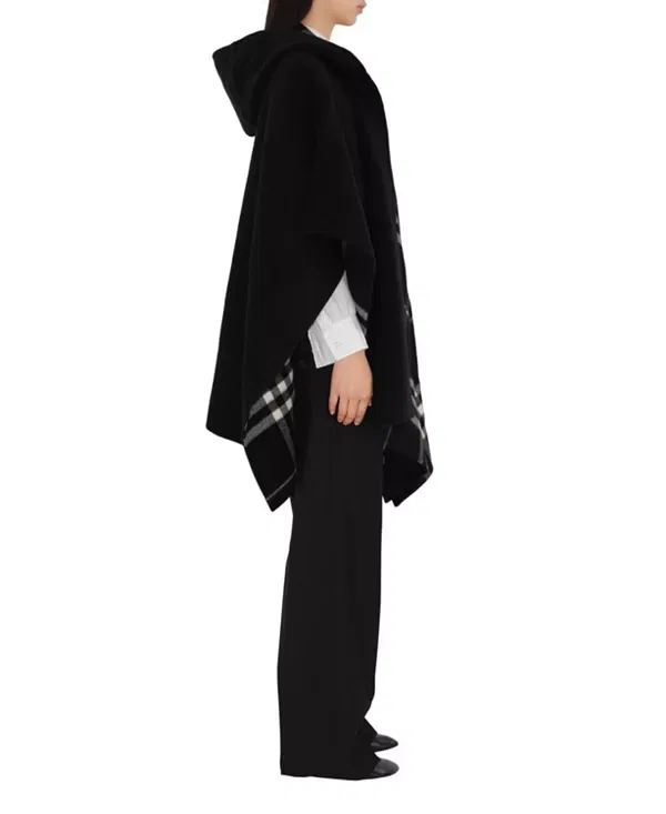 Женское кашемировое пончо Reversible Check Cashmere Cape Burberry, Black/Calico — фото 3