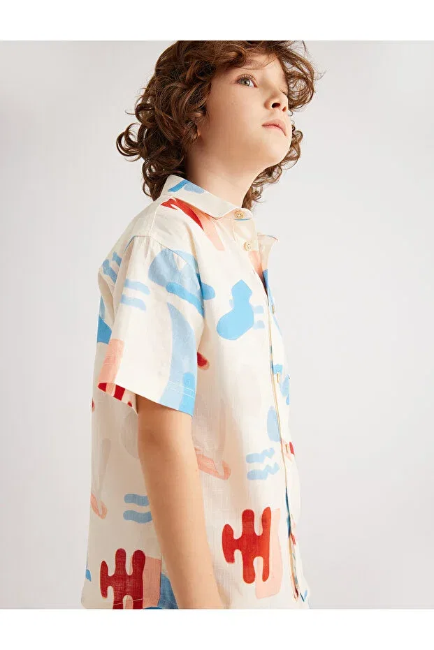 Детская рубашка для мальчиков с коротким рукавом хлопковая Basics Koton, Ecru Patterned — фото 2