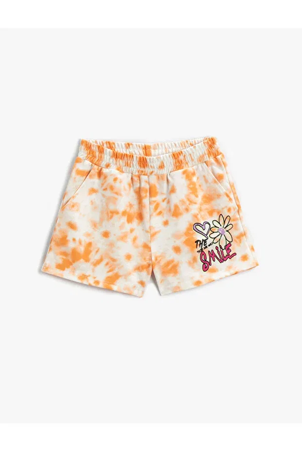 Детские шорты для девочек с принтом Batik Patterned Shorts Above Knee With Pockets Koton, Orange Patterned