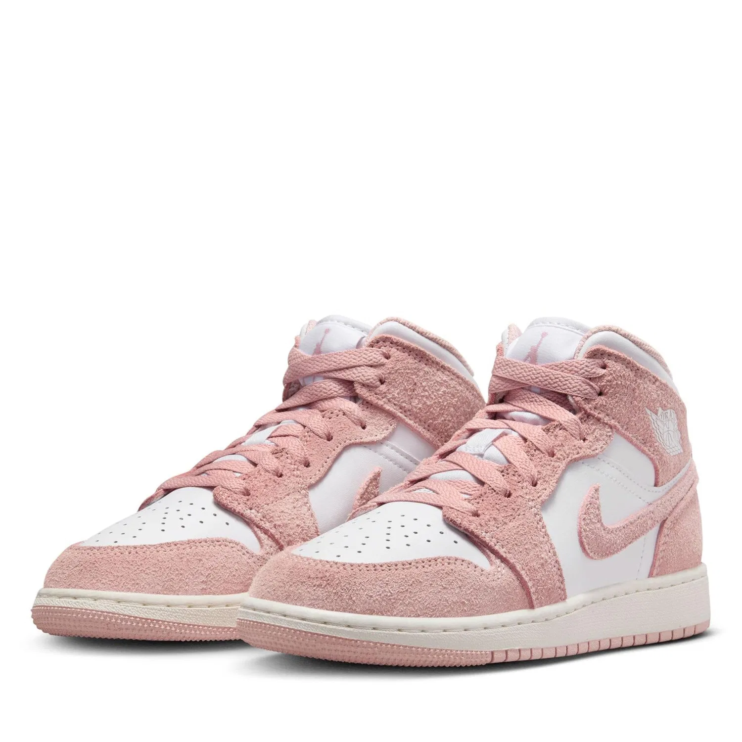 Детское кроссовки для мальчиков с кожаным верхом Air Jordan 1 Mid Se (Gs) NIKE, White Sail Legend Pink — фото 2