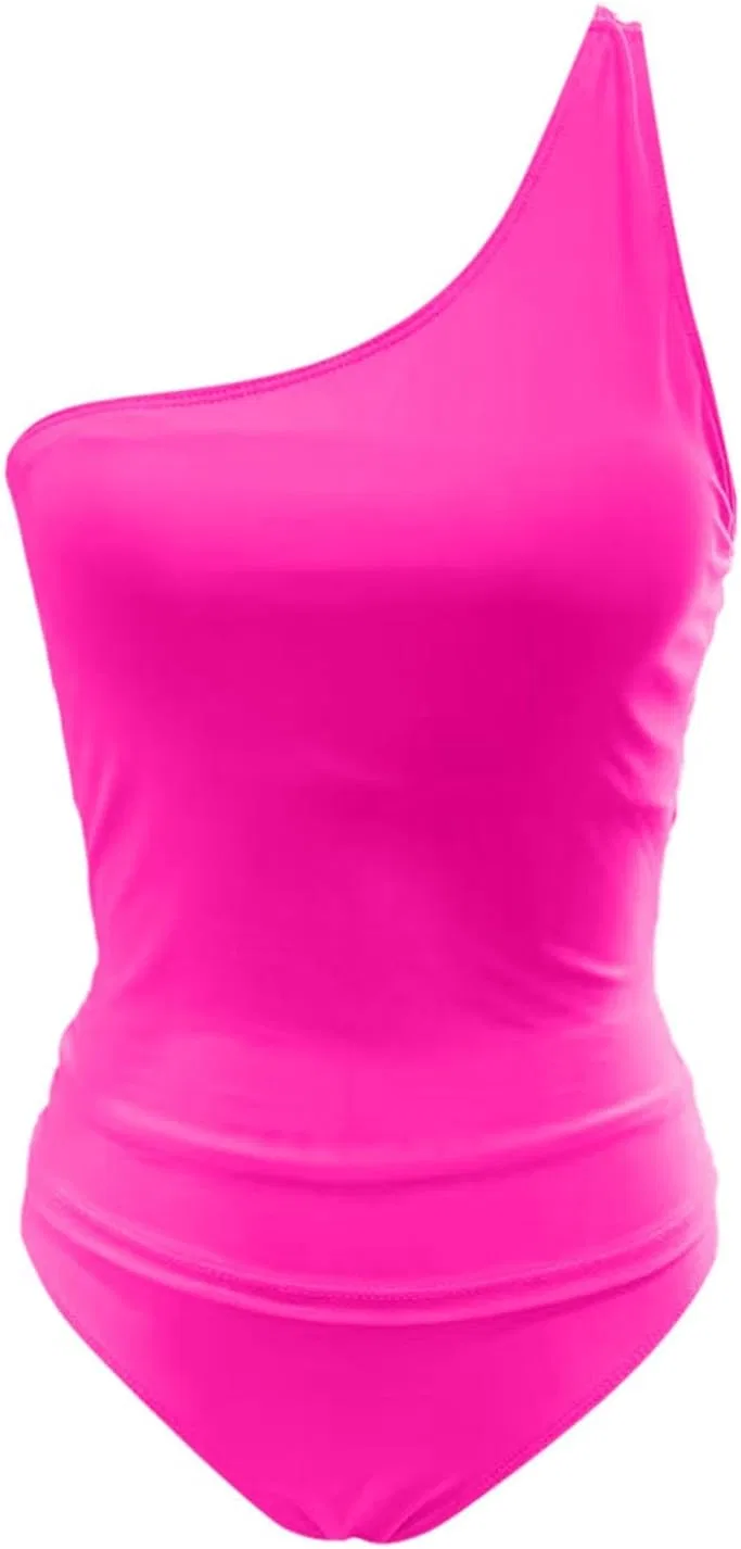 Женский цельный купальник с одним плечом и утяжкой живота Generic, Hot Pink — фото 4