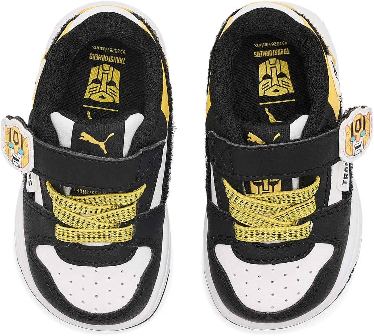 Детские кроссовки для мальчиков с альтернативной застежкой Rebound Slam Lo PUMA, Puma White-Puma Black-Bright Mango Yellow — фото 2