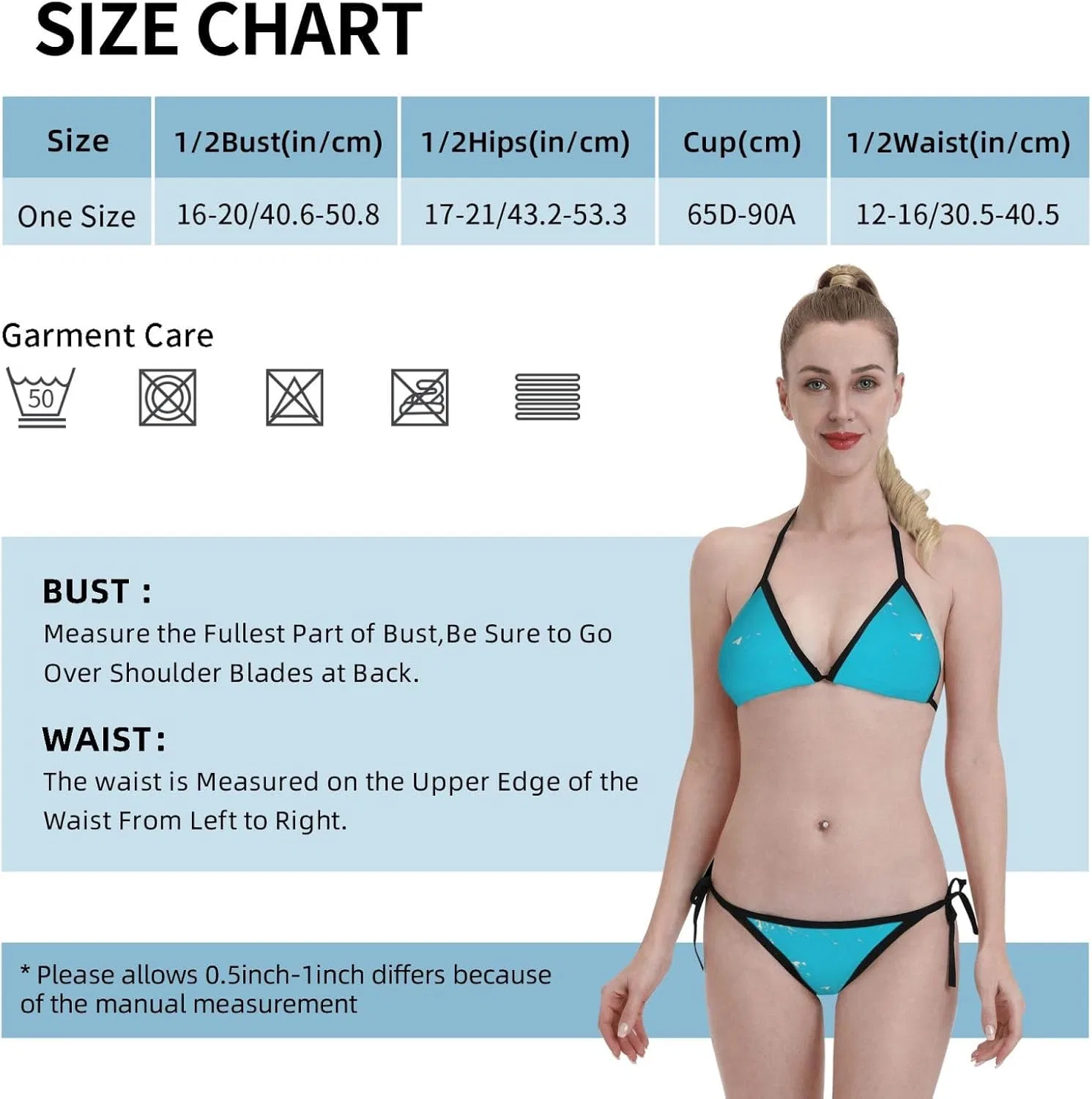 Женский бикини-сет с цветочным принтом Halter Triangle Tie Side, Sky Blue Shark — фото 2