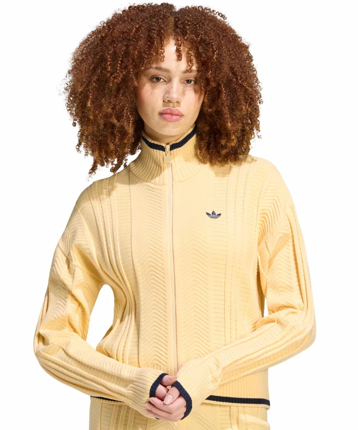 Женский свитшот с воротником и длинным рукавом, свободного кроя, модель Cable Knit Firebird Track Top Adidas, Yellow