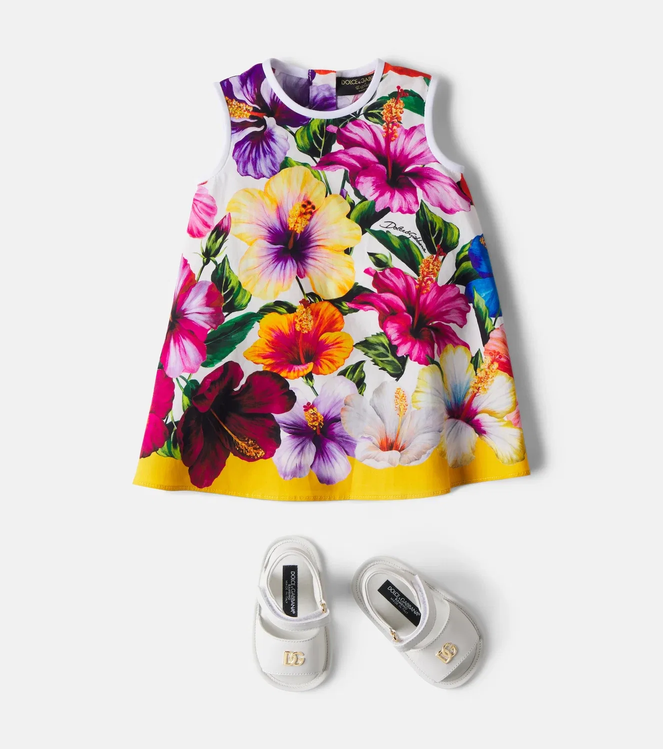 Комплект из платья и панталонов с цветочным принтом, Dolce&Gabbana Kids, белый — фото 2