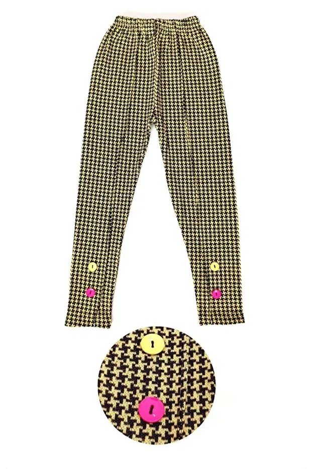 Детские леггинсы для девочек с принтом Yellow Black Sweater Patterned Button Detailed Generic Brands, Yellow Black