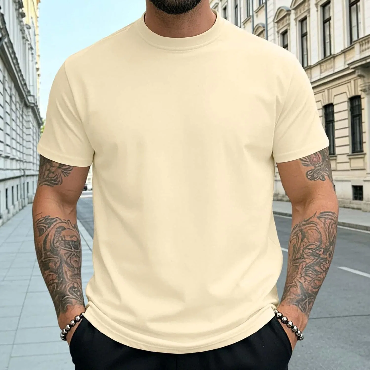 Мужская быстросохнущая футболка с круглым вырезом, Beige — фото 2