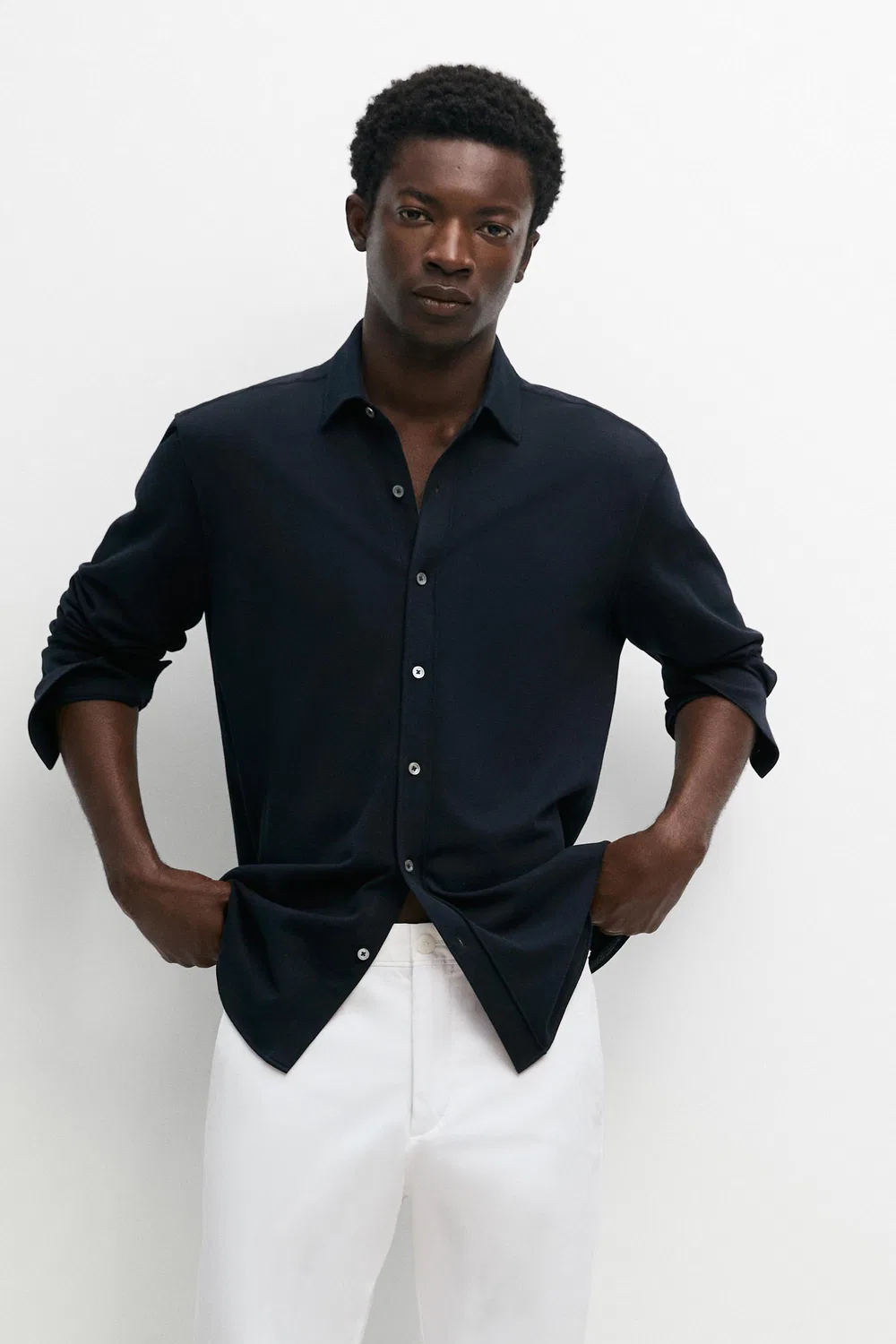 Рубашка меланжевого цвета стандартного кроя Massimo Dutti, темно-синий — фото 2