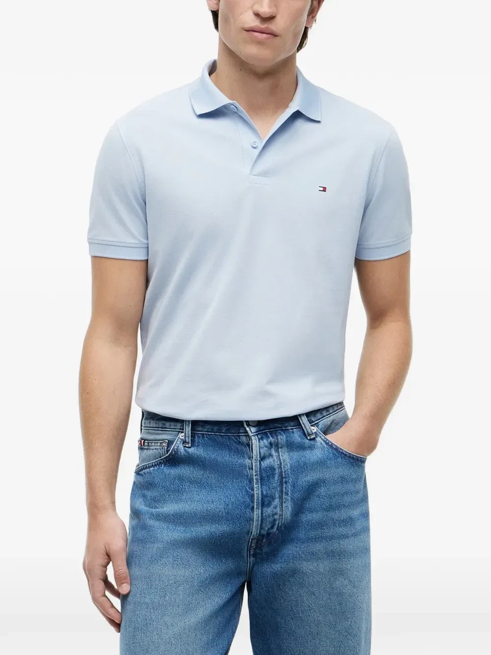 Рубашка-поло с коротким рукавом с вышивкой логипа Tommy Hilfiger, синий — фото 3
