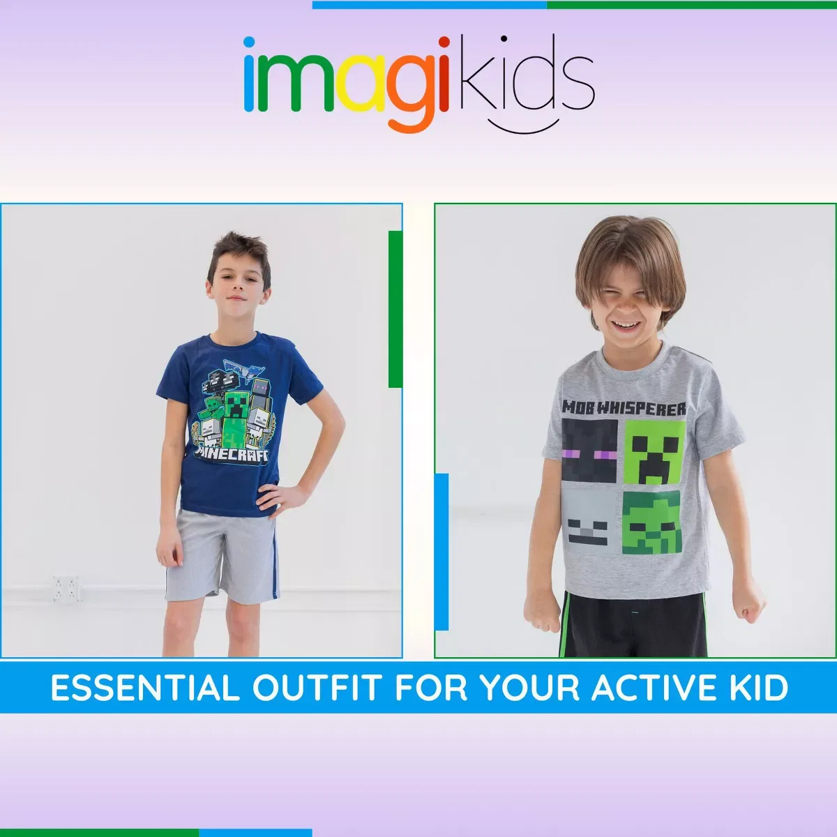 Детский комплект футболки и шорт с принтом Minecraft Creeper Skeleton Zombie Enderman Graphic T-Shirt and Mesh Shorts Outfit Set Minecraft, Grey — фото 2