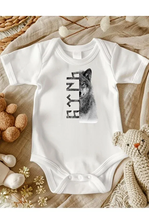 Детское боди с принтом Wolf-Themed Lupi, Salmon Boz