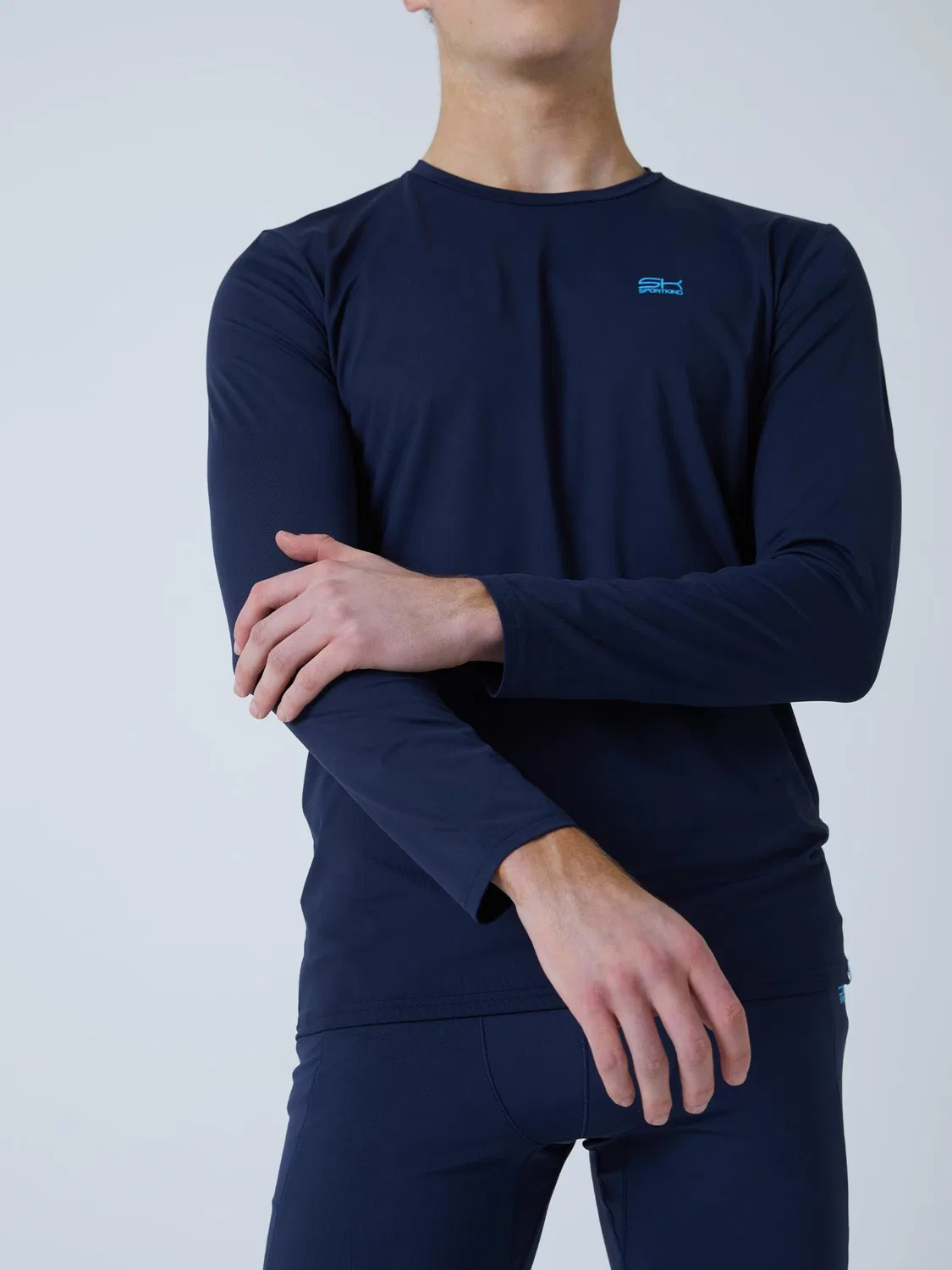 Спортивная футболка Sportkind Performance Shirt с круглым вырезом и длинными рукавами, темно-синего цвета — фото 3