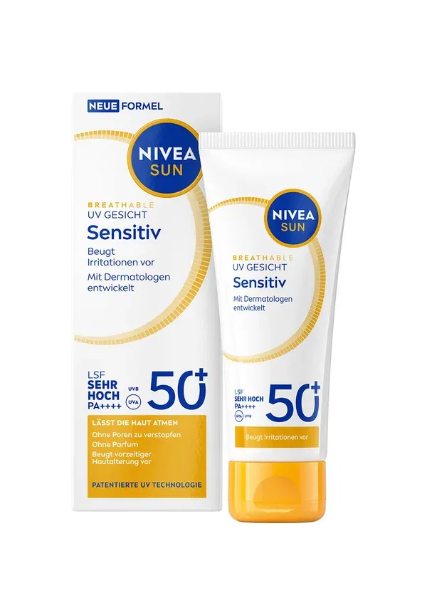 Крем для лица солнцезащитный Breathable UV Face Sensitive SPF 50+, Nivea, 40 мл, прозрачный — фото 2