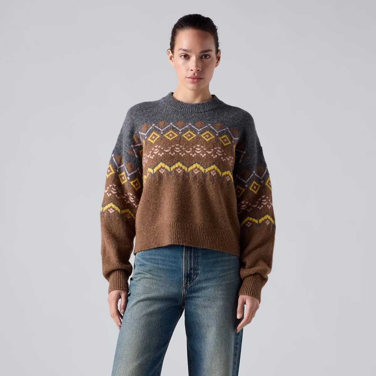 Свитер с круглым вырезом Charlotte Fairisle Levi's, Camel Heather - Multi-Color — фото 3