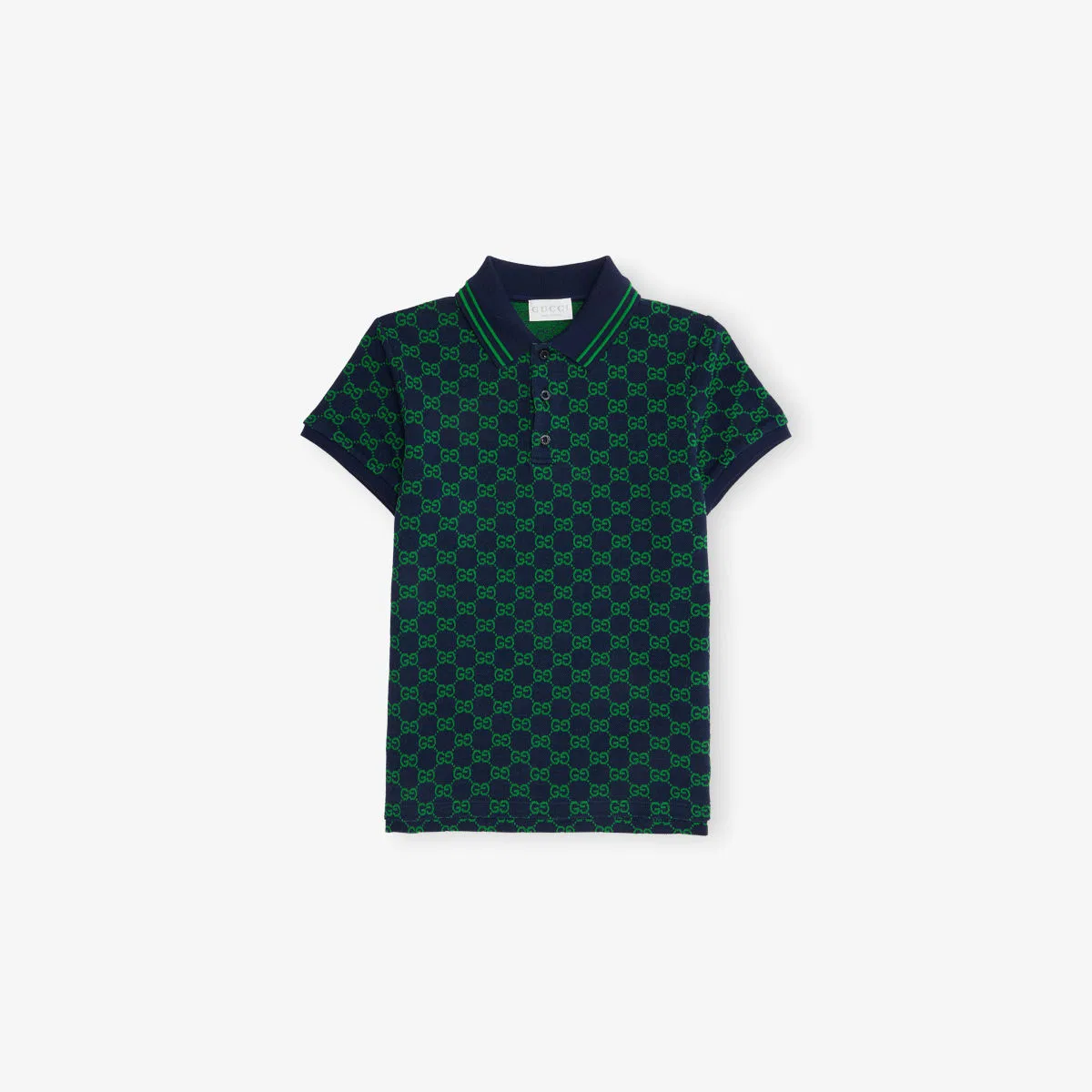 Хлопковая рубашка-поло с монограммой, возраст 6-12 лет Gucci, темно-синий/зеленый