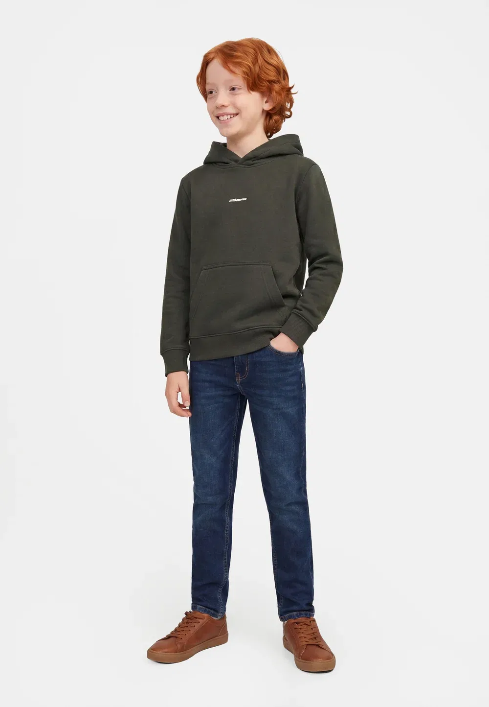 Толстовка с капюшоном Jcoclub с надписью на спине, размер SN JNR Jack & Jones Junior, Peat