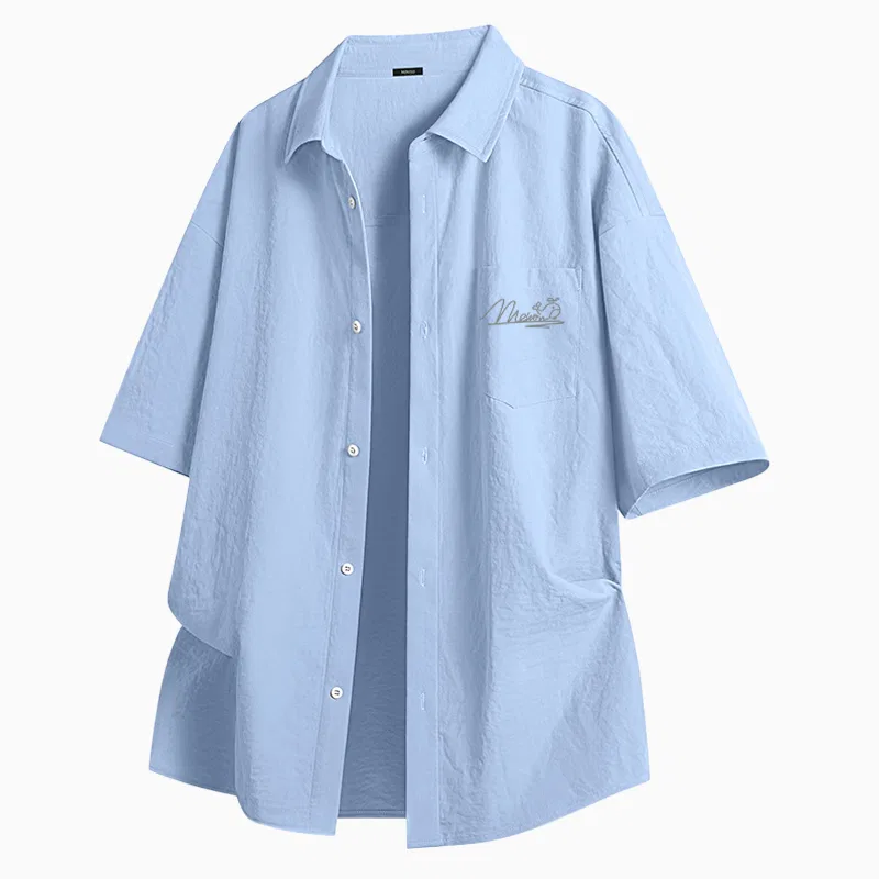 Детская рубашка с отложным воротником MINISO, Ice Silk Cooling Army Green (Mb Blue Gray Whale Chest Logo) — фото 4