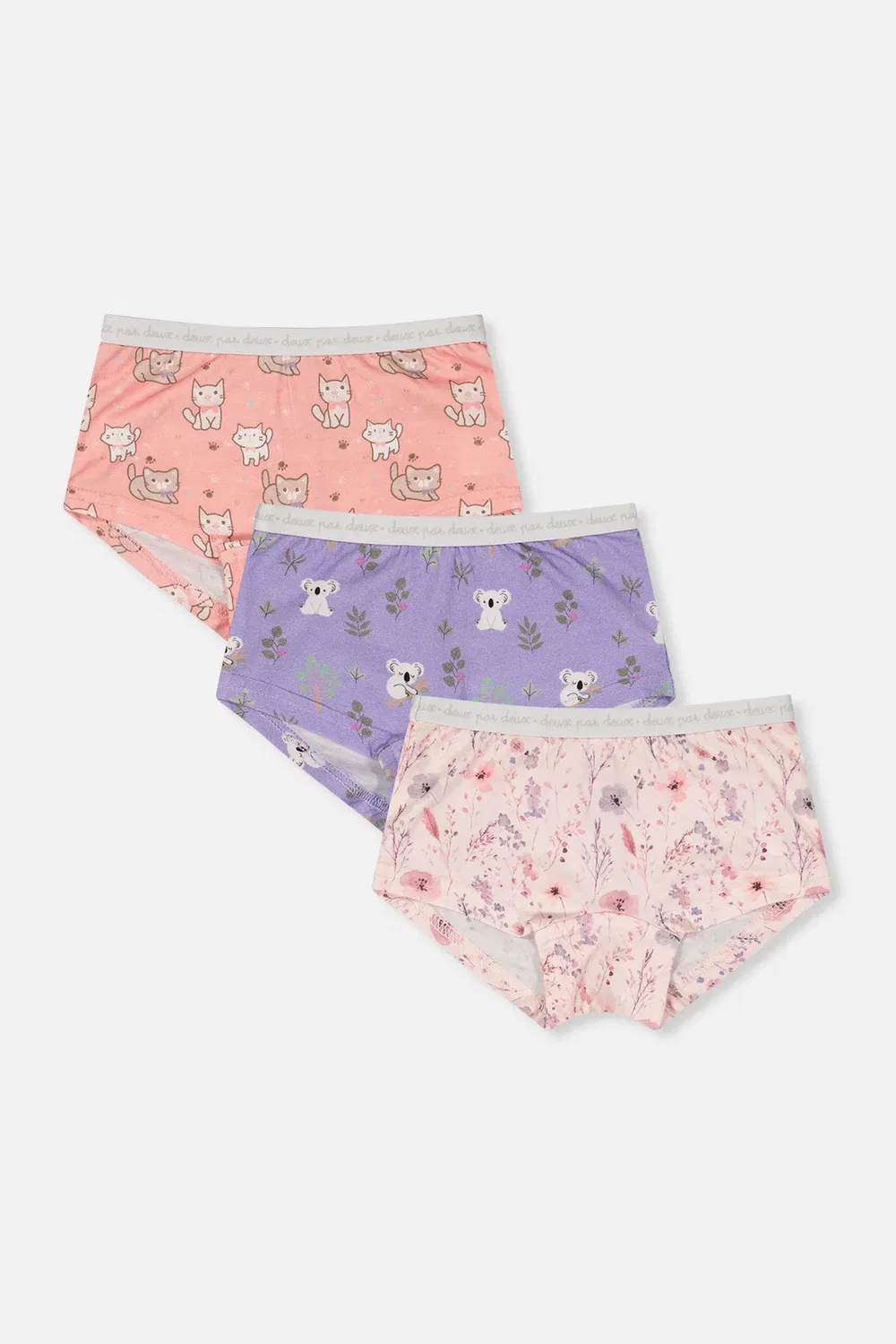 Детские трусы-шорты комплект из 3 штук с принтом Deux par Deux, Pink Printed Flowers