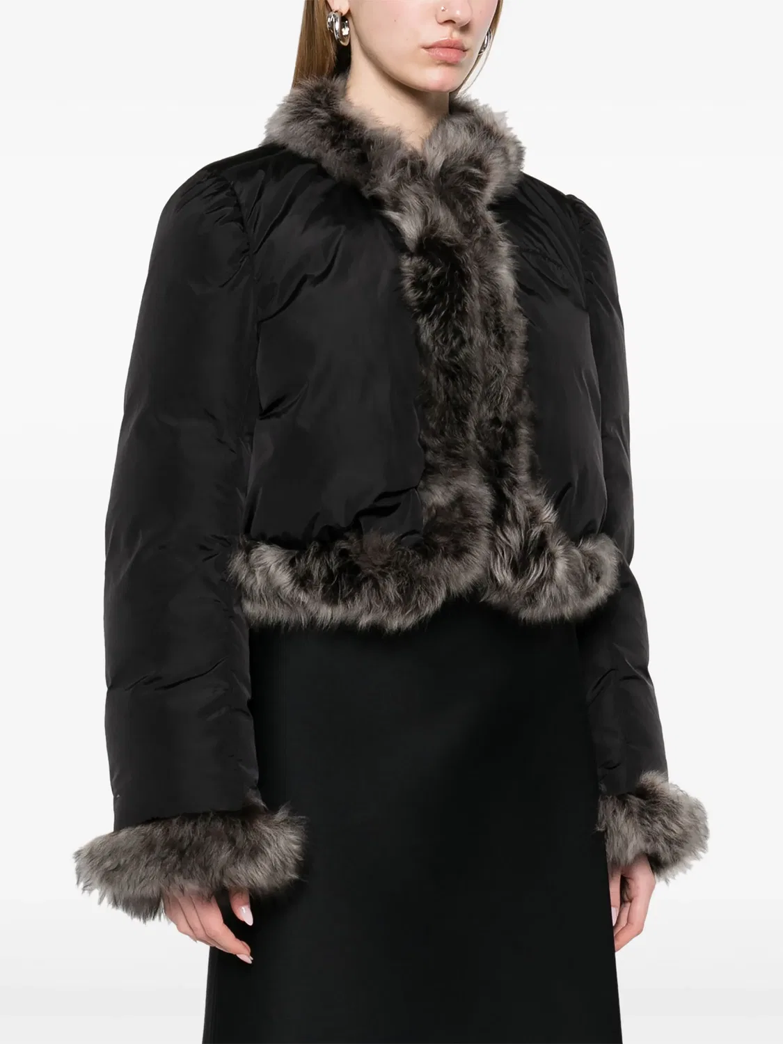 Пуховик с отделкой из искусственного меха Alexander Wang, черный — фото 3
