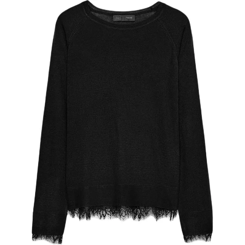Женский свитер с круглым вырезом Knitwear, ZARA, Black