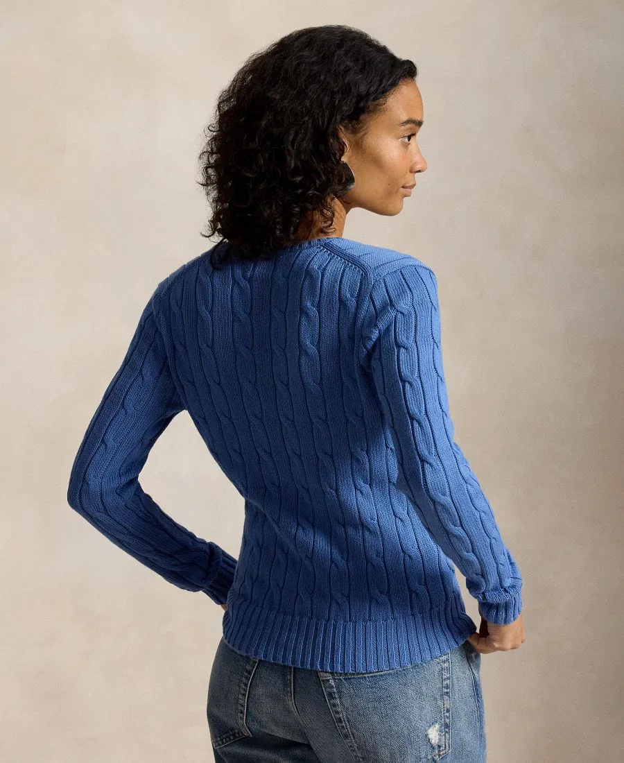 Свитер с V-образным вырезом из хлопка с косами Polo Ralph Lauren, Nimes Blue — фото 4