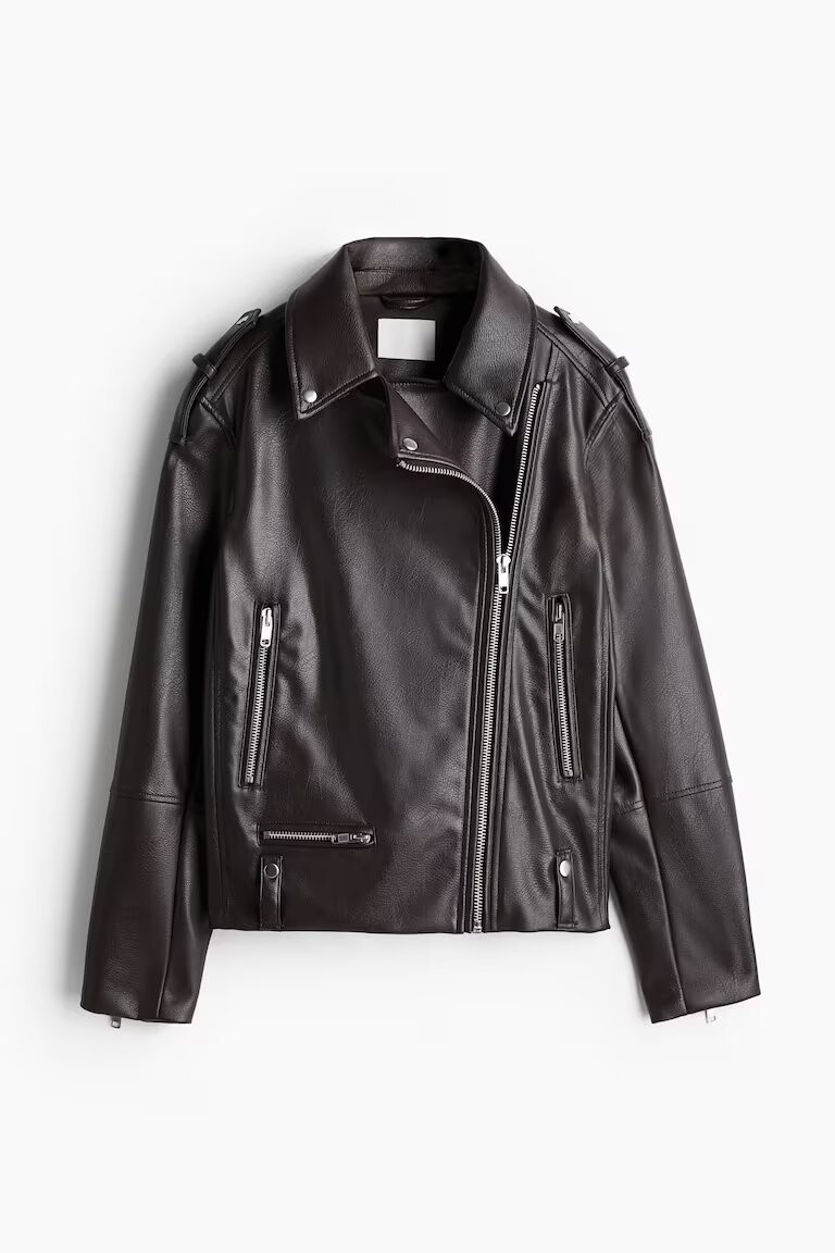 

Куртка H&M A/W 2024 Coated Biker, темно-коричневый