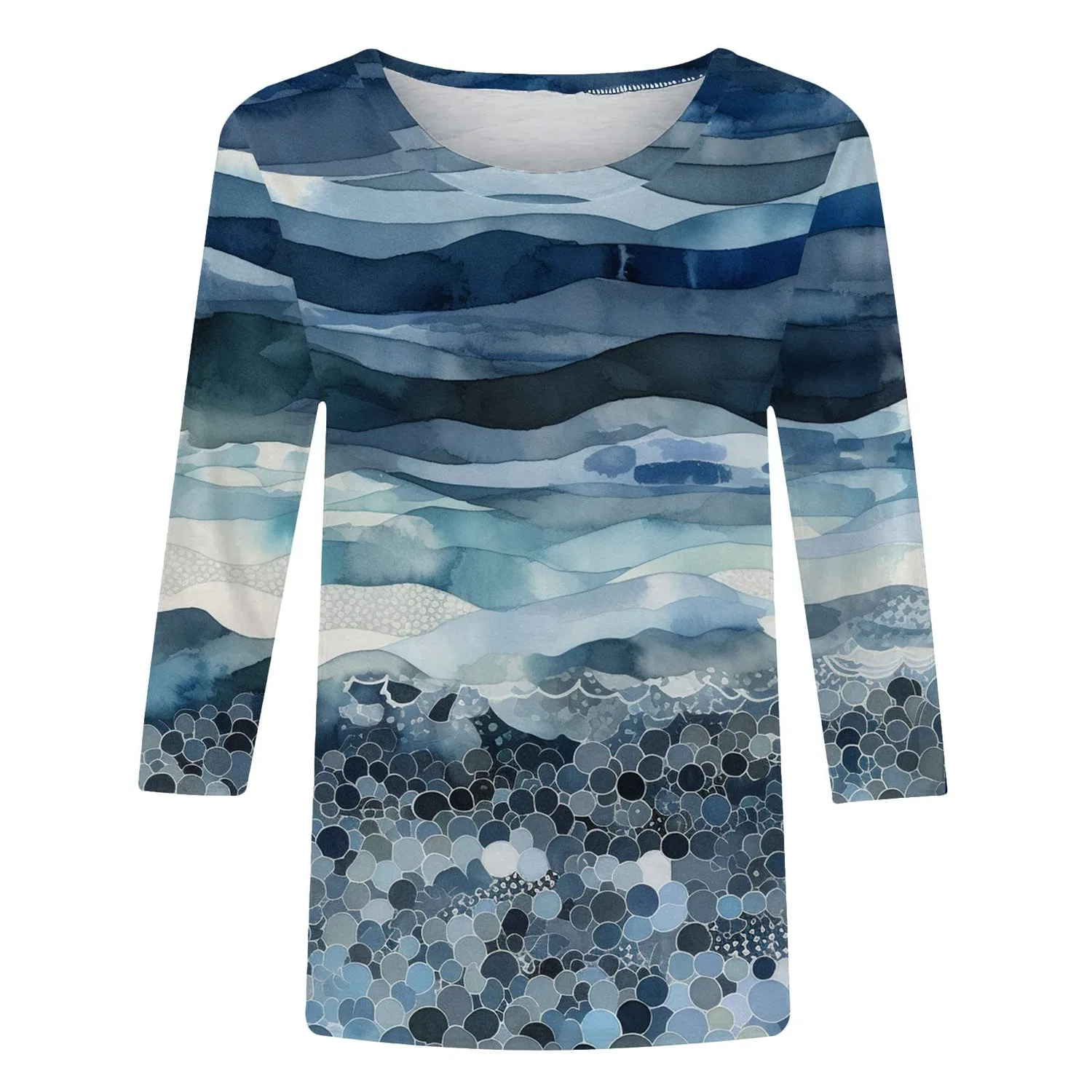 Женская футболка с V-образным вырезом Colorful Gradient Geometric Print, бренд, Blue-4 — фото 3