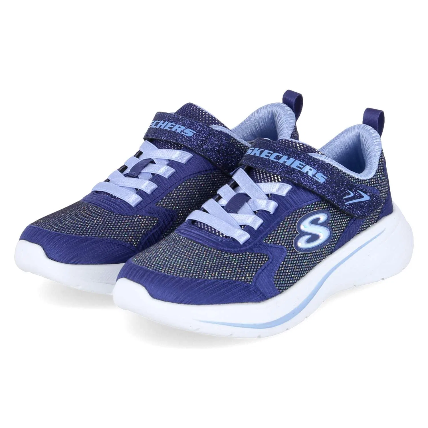 Детские кроссовки для девочек с адаптивной застежкой Wave 92 Skechers, Navy Textile Light Blue Trim — фото 2
