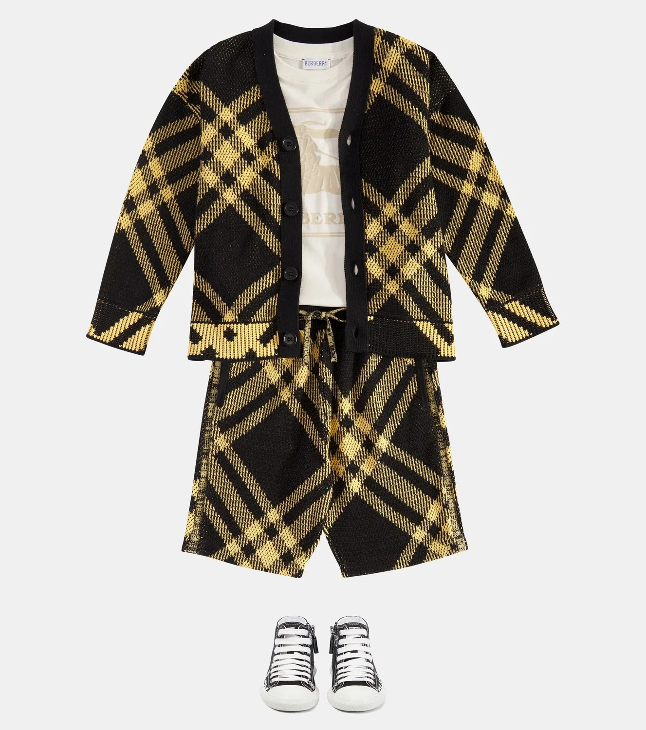 Шорты хлопковые с узором Burberry Kids, черный — фото 2