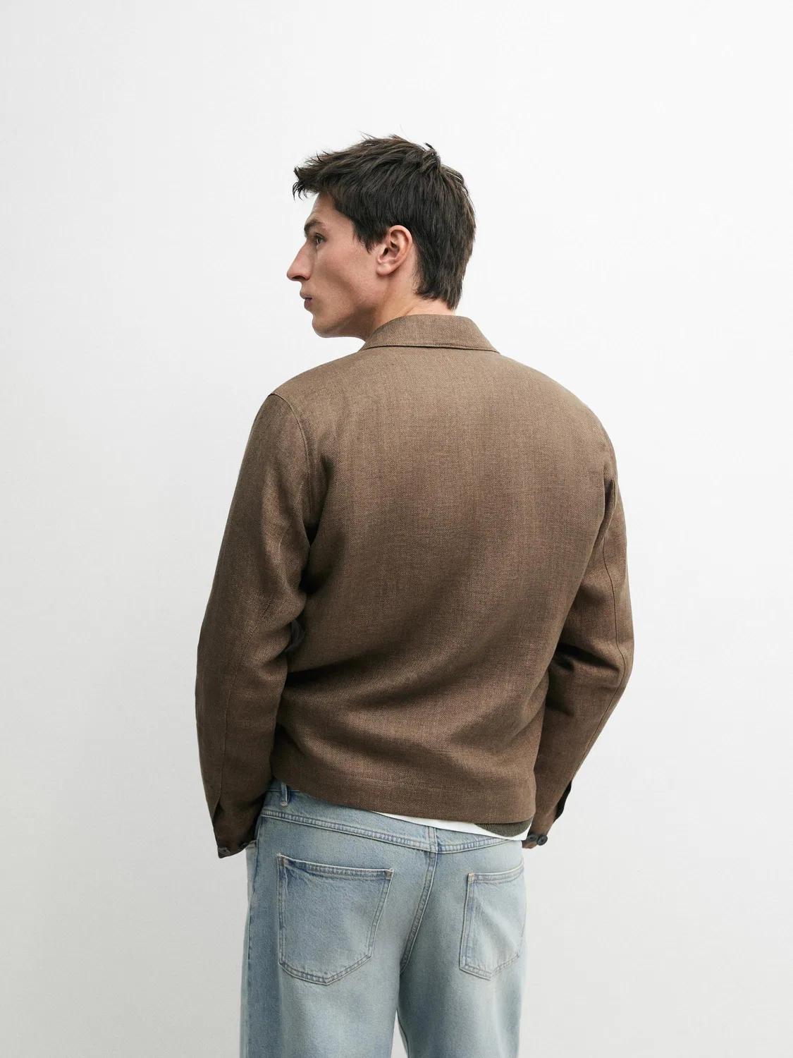 Льняной жакет в стиле "Total Look" с отделкой в елочку Massimo Dutti, Ochre — фото 3