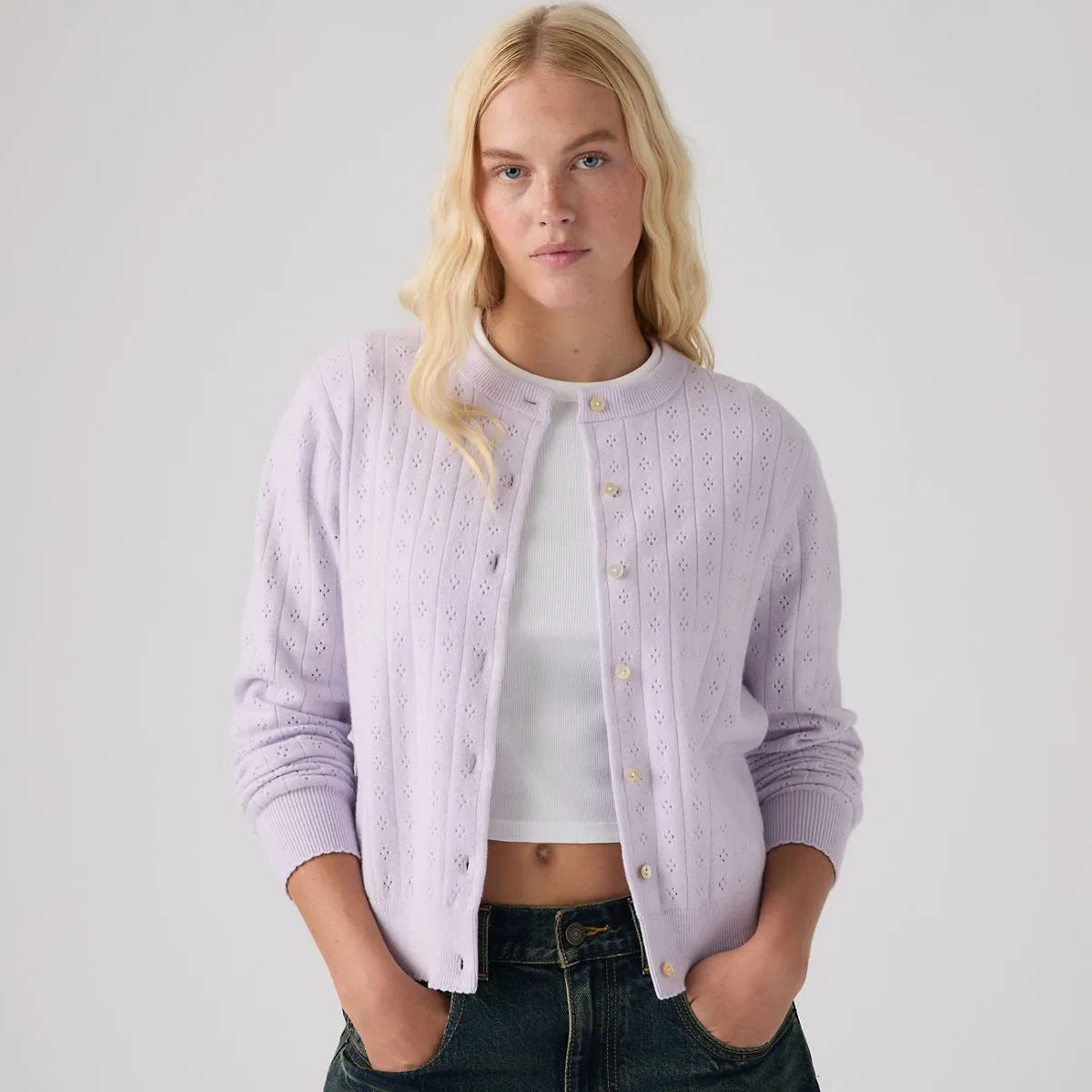 Очень мягкий ажурный кардиган с круглым вырезом Levi's, Lavender Blue - Blue