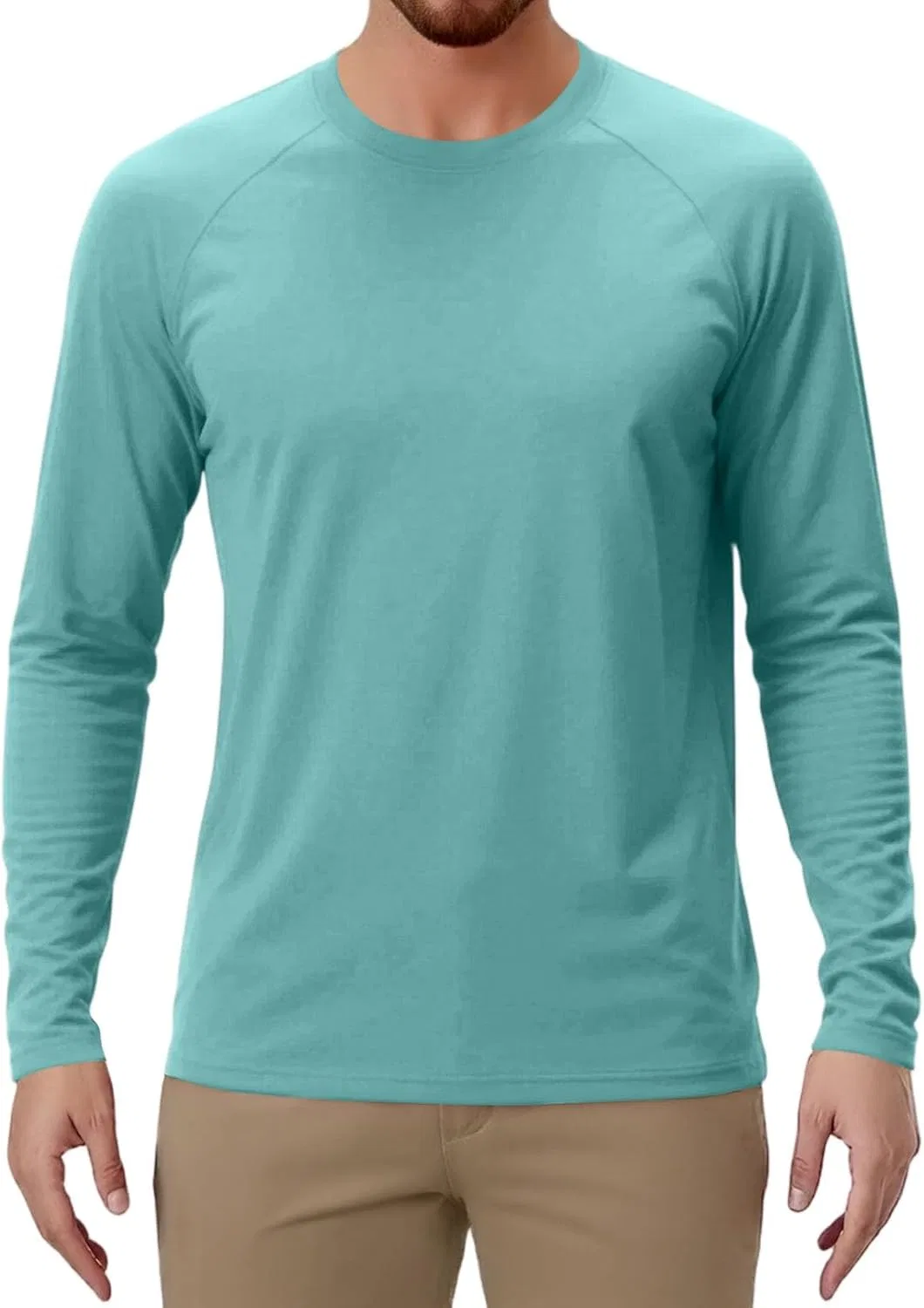 Мужская футболка с длинным рукавом классическая OMING, 4-Turquoise