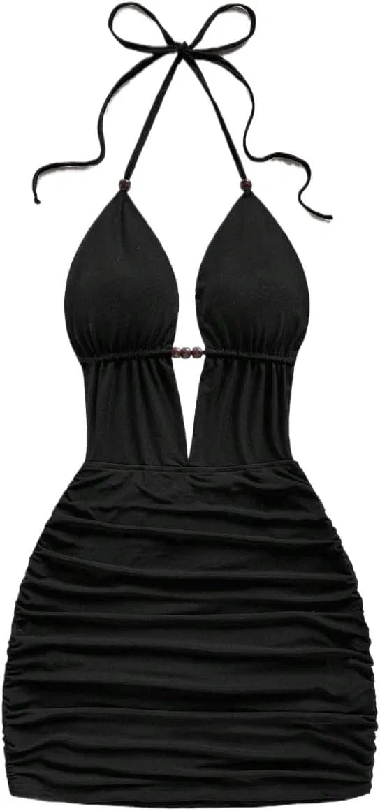 Женское мини-платье bodycon с открытой спиной, Black