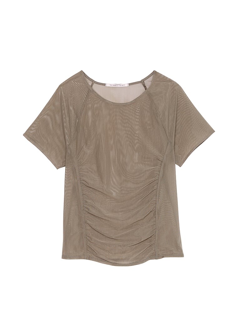 

Футболка спортивная Victoria's Secret Mesh Ruched, оливковый