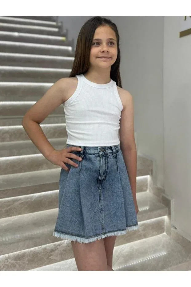 Детские шорты для девочек джинсовые с принтом Mojo girl child 9-14 years denim shorts skirt 0205 Dmb, Blue — фото 3