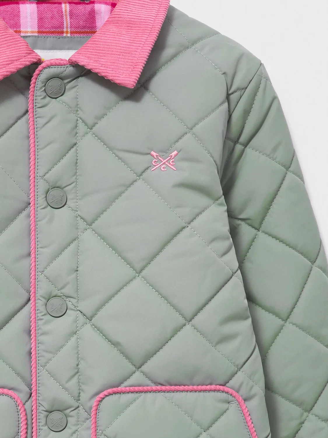 Куртка стеганая с вельветовым воротником, модель Diamond-Quilt Crew Clothing, зеленый — фото 3