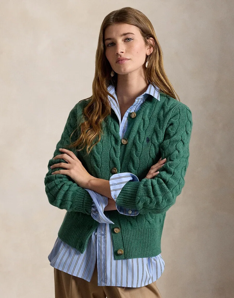 Вязаный кардиган Polo Ralph Lauren зеленого цвета — фото 2