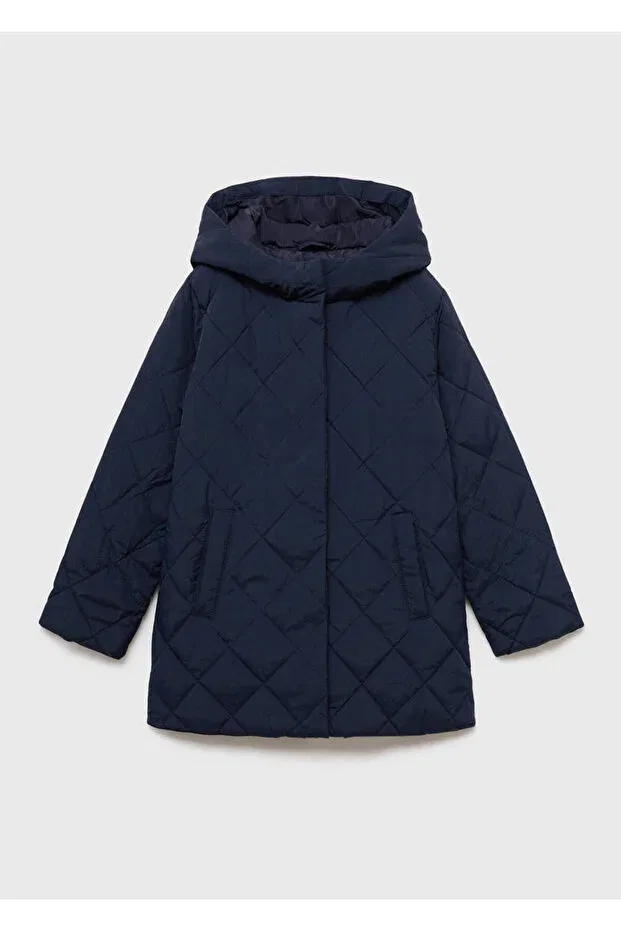 Детское пальто для девочек стеганое Diamond patterned quilted anorak Mango Kids, Navy Blue — фото 2