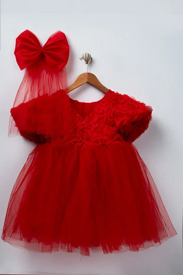 Детское платье для девочек с принтом 3D Rose Appliques Furyatex, Red — фото 3