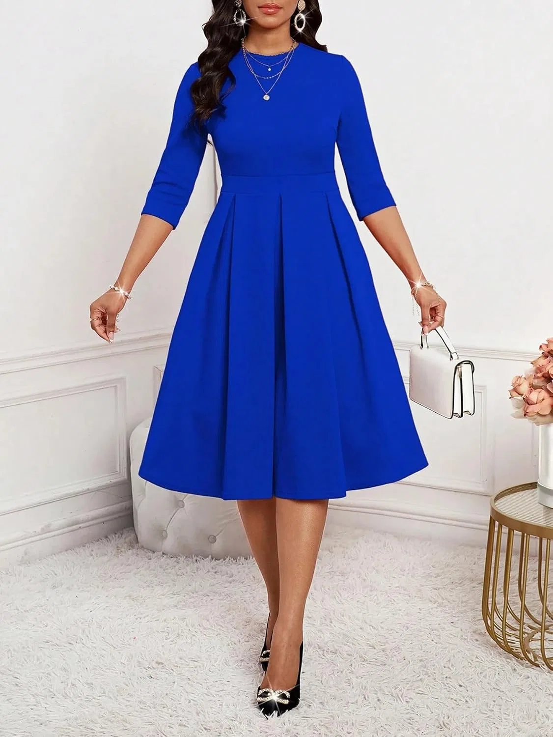 Женское платье A-силуэта с плиссировкой, Royal Blue — фото 4