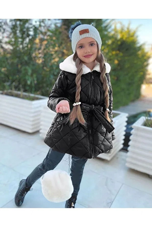 Детское пальто для девочек стеганое с плюшевой подкладкой Pink Hippo Kids, Black