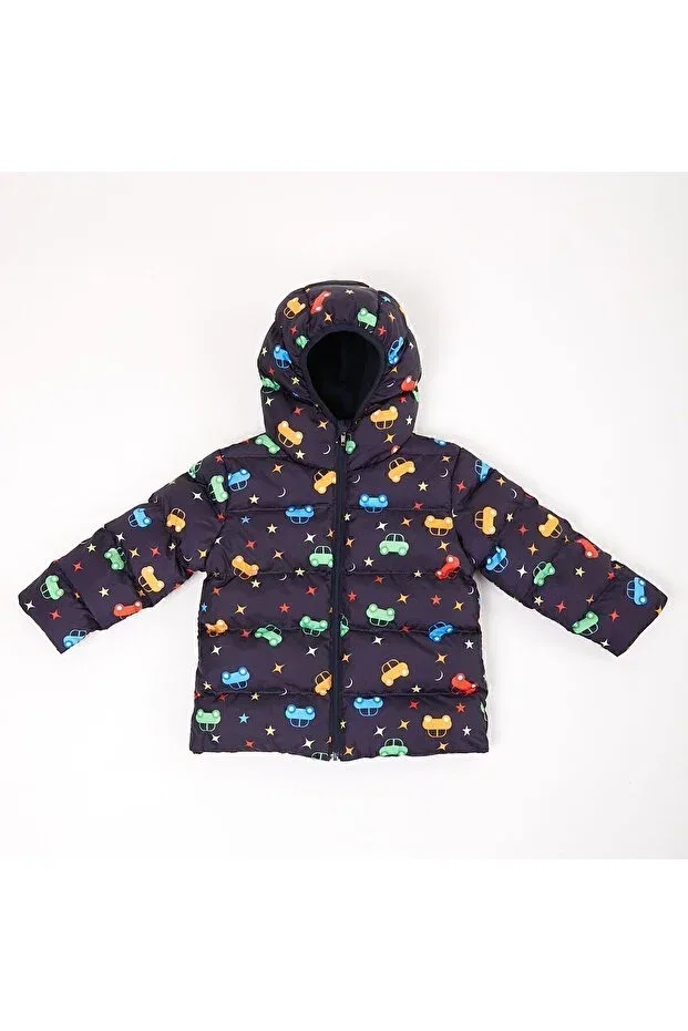 Детское пальто-пуховик для девочек с принтом Girl'S Fleece Fur Hooded Car Star Moon Freemen, Navy Blue