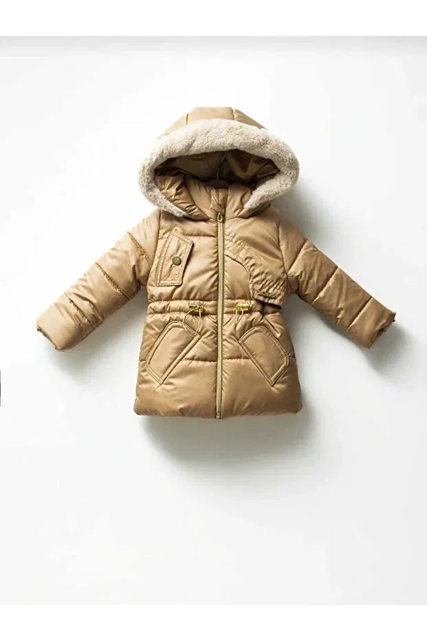 Детское пальто для девочек на флисе с капюшоном Esterella, Brown